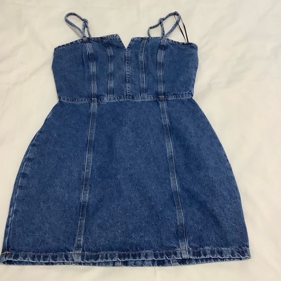 You Com Smocked back jeans straps mini-dress Size M (698) - Picture 8 of 16